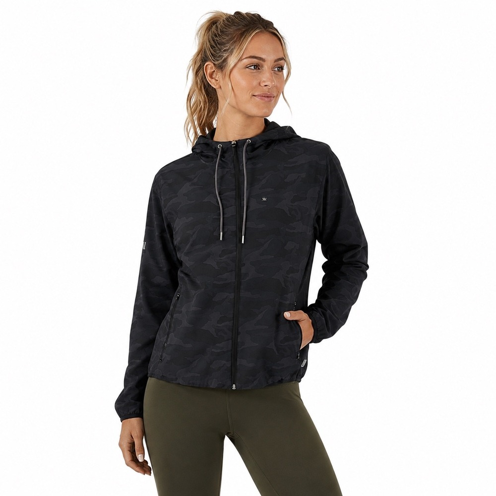 Vuori Outdoor Trainer Jacket Women M Camo Full Zip Hooded Lightweight Jacket